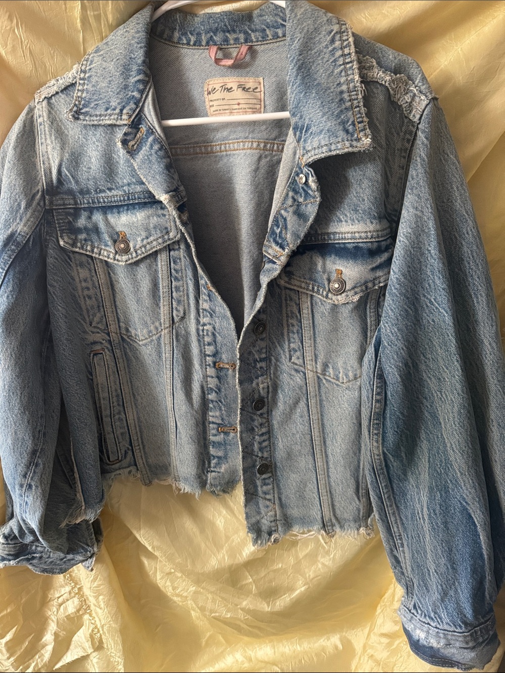 Free People Light Blue Cropped Denim Jacket - Women's Washed Trucker